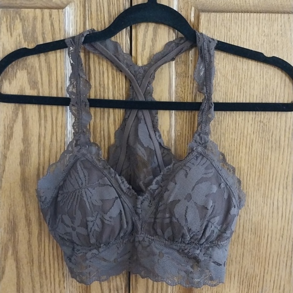 Aerie Lace Racerback Wireless Bralette Removeable Pads Sz Small Brown Full Cover